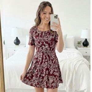 2/$30 Francesca’s Blue Rain Floral Ornate A-Line Fit and Flare Cutout Dress